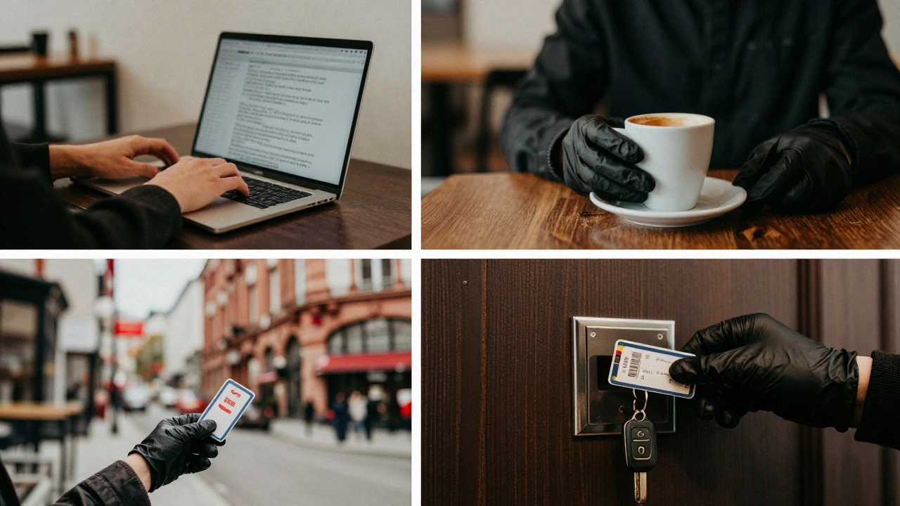 Anonymous hands in gloves interact with devices and objects across European cities, conveying hidden lives and identities.